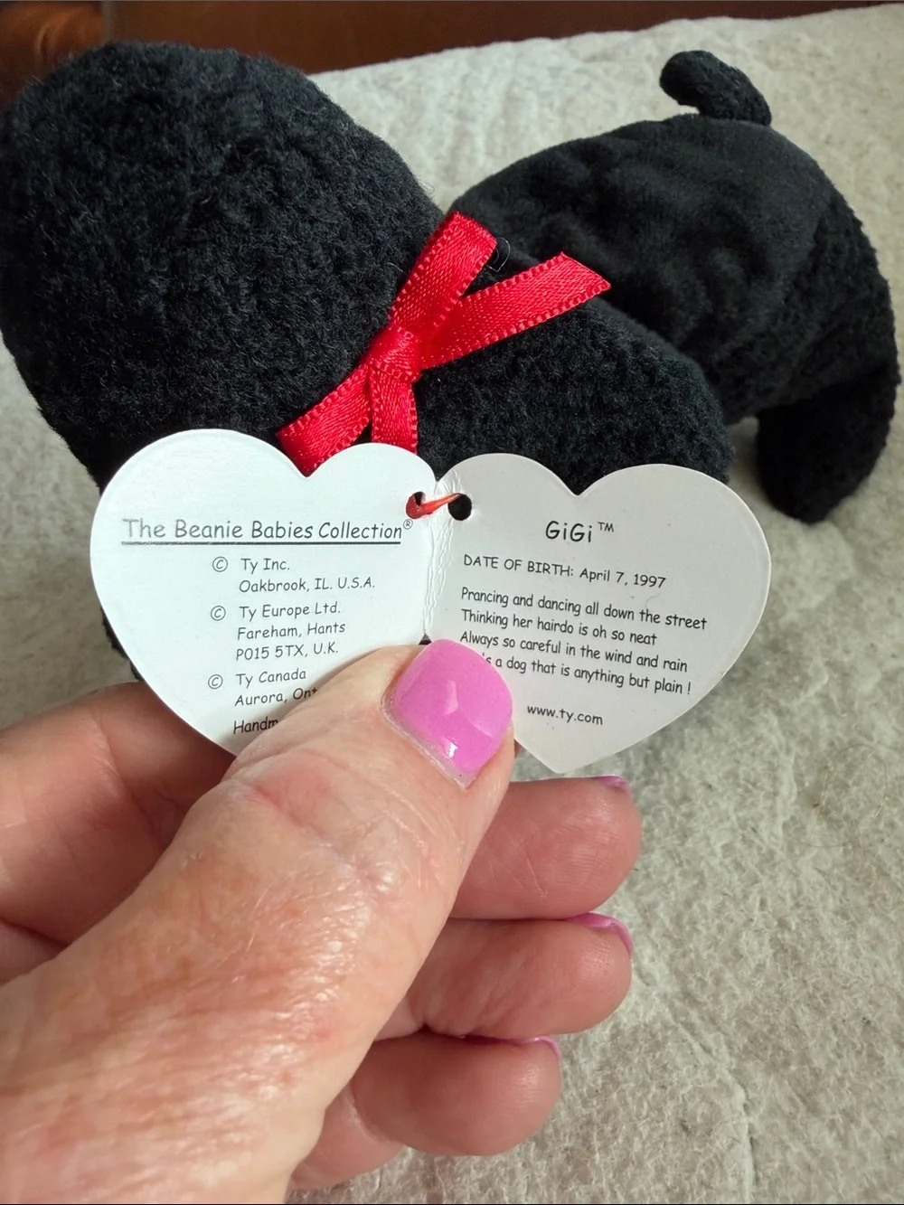 Ty NWT Gigi Black Poodle Plush with Red Ribbon Accents